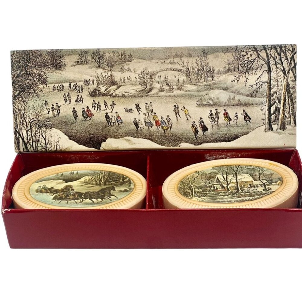 Avon 1876 Currier & Ives Winterscapes Fragranced Guest Soaps Box of 2 6oz NOS